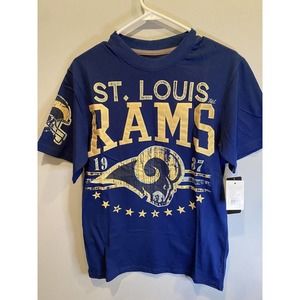 St. Louis Rams NFL Football T-Shirt - Premium Stitched‎ Letters Size S Blue NWT